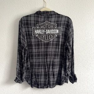 HARLEY-DAVIDSON Grey & Black Flannel Button Down {Size XL}